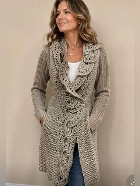John Fashion Beige Knit duster Sweater L